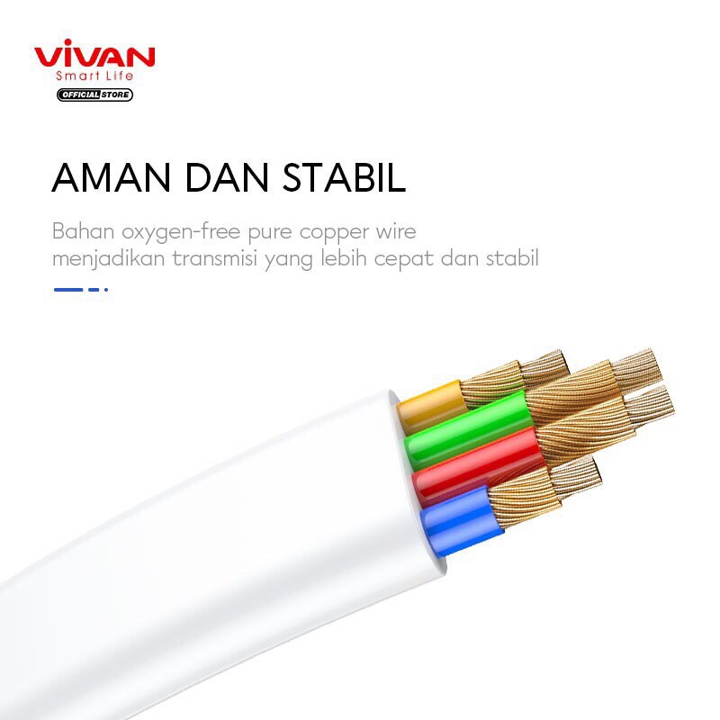 VIVAN Kabel Data USB Micro SM30S SM100S SM200S Fast Charging 2A Flat Design Android Garansi 1 Tahun