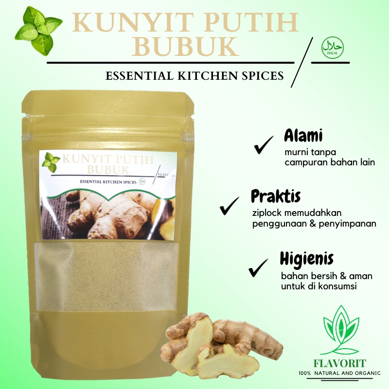 Serbuk Jamu Kunyit Putih Kunir Putih Bubuk Rempah Asli Murni Organik Turmeric Powder Bumbu Dapur