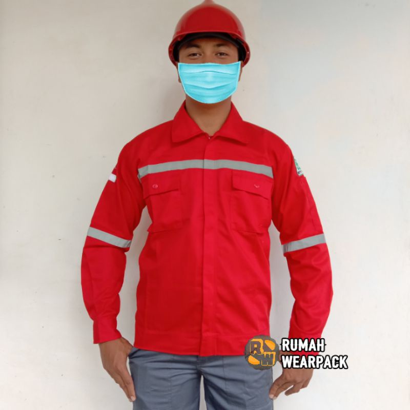 Baju Kerja/Wearpack Proyek/ Seragam Kerja Atasan Warna Merah Polos