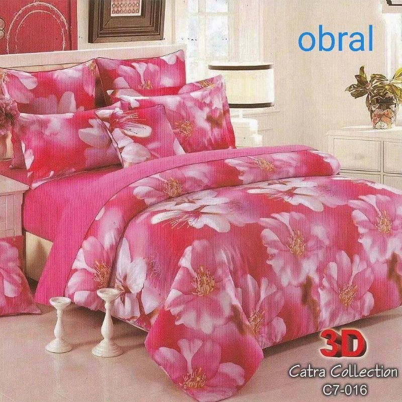 Set Sprei Katun Jepang motif bunga pink