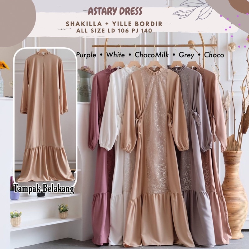 Astary Dress Ld 106 Pj 140/Dress Brukat Bordir/Dress Kondangan/Dress Purple/Dress Pesta/Dress Maxi