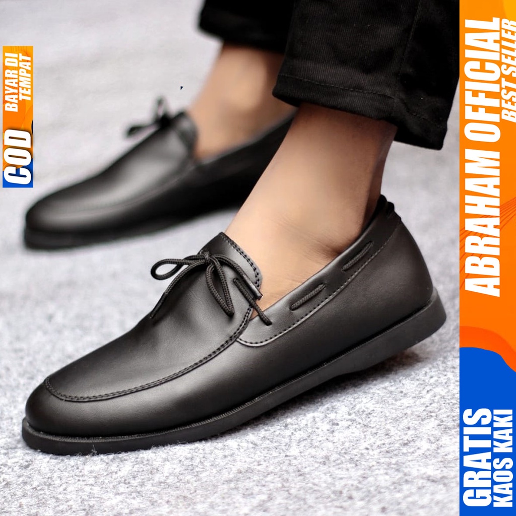 Sepatu Casual Pria Formal Tali Pantofel Kulit Pu Kerja Kantor Kondangan Kuliah Hitam Fashion Shoes Terbaru Murah Kekinian Original TOTEB ABRAHAM