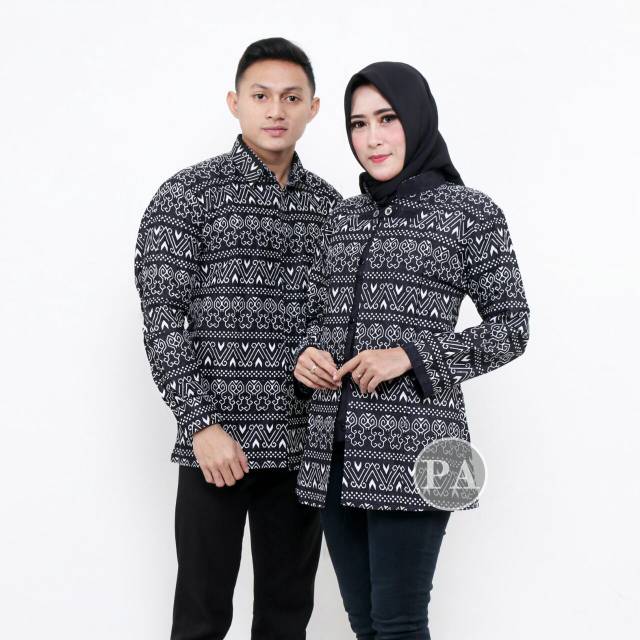 Baju batik couple Hitam-Putih semutan