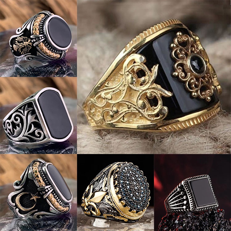 Cincin Desain Totem Misterius Bahan Stainless Steel Warna Hitam / Emas / Silver Untuk Pria