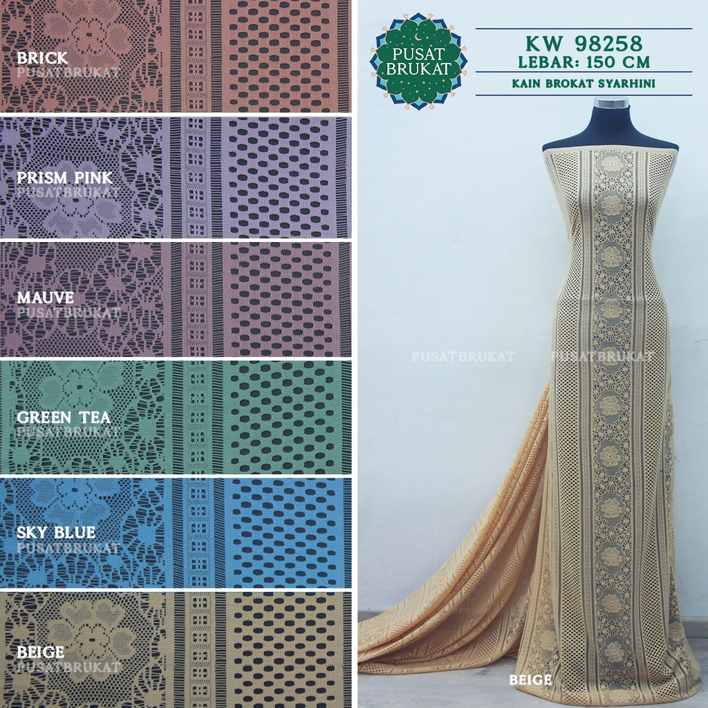 KAIN BROKAT MALIKA / SYARHINI KW 98258 / BRUKAT KW, LEBAR 150CM [harga per 0.5m]