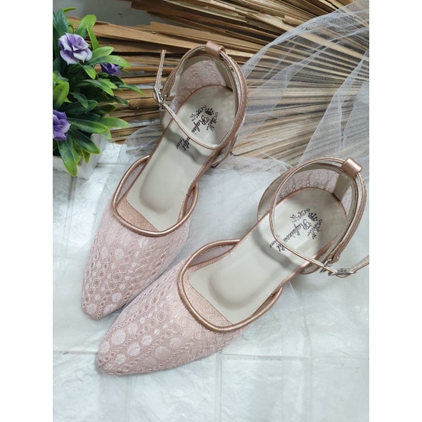 sepatu Ismi rosegold tali tinggi 3cm bahan
