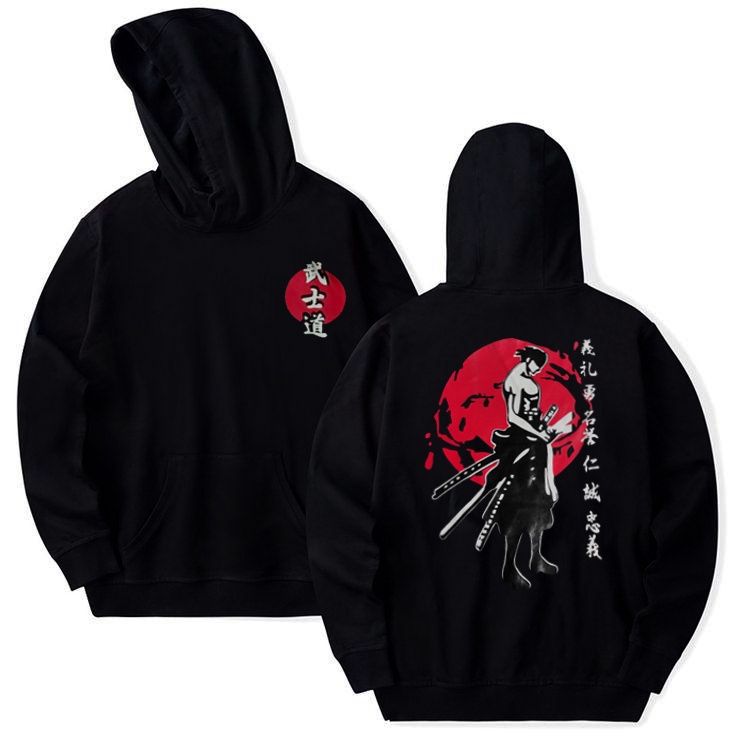 Jaket Sweater Hoodie Anak Motif Samurai Jepang Laki Laki Hodie Switer Anak Cowok Katun Size S-XL Hoodie Anak Anime Jepang Wibu Umur 3-12 Tahun dan Dewasa