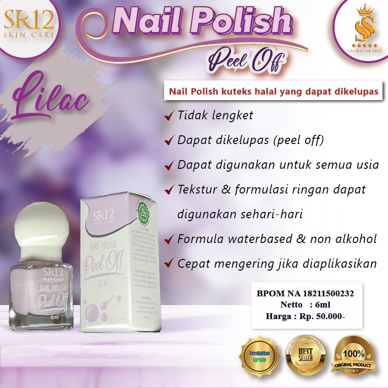 NAIL POLISH PEEL OFF SR12 ORIGINAL / KUTEKS HALAL MUSLIMAH BISA PAKAI SHALAT KUTEK BISA KELUPAS