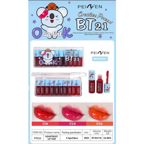 BEST SELLER LIP TINT MATTE HEART BEAT COVER BT21 H|PERPAK  ISI 10PCS