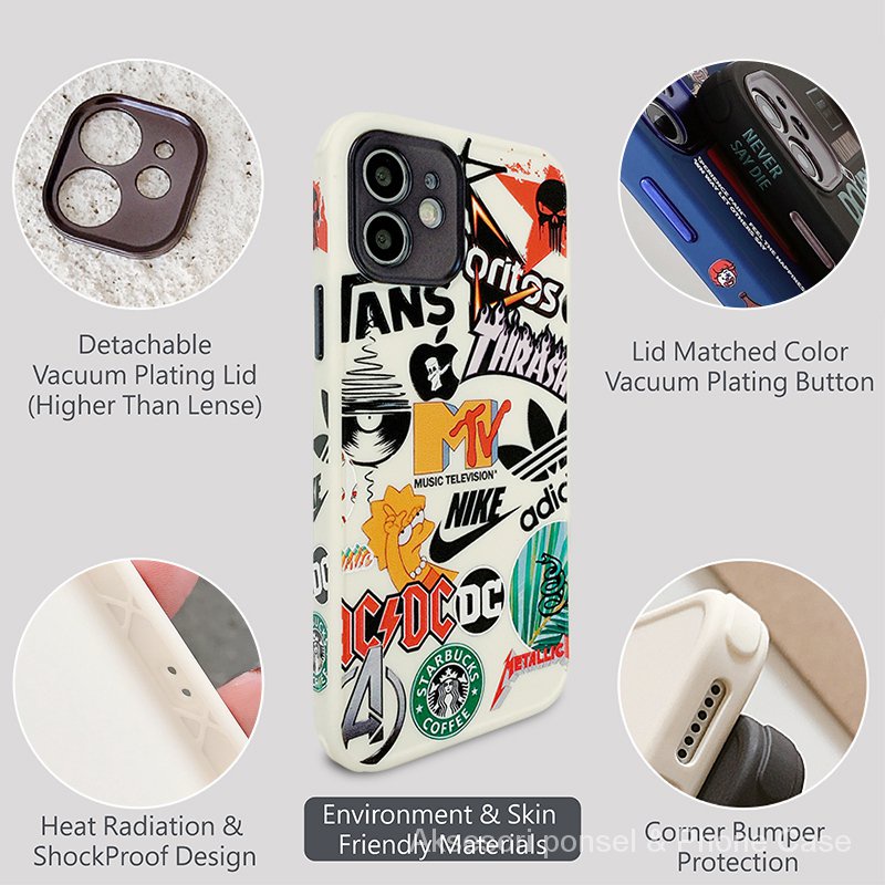 Seri Multi Merek Casing iPhone Modis untuk iPhone 12 Pro Max 7 8 Plus Se2 Xr X Xs iPhone 11 Pro Max Pelindung Lensa Case