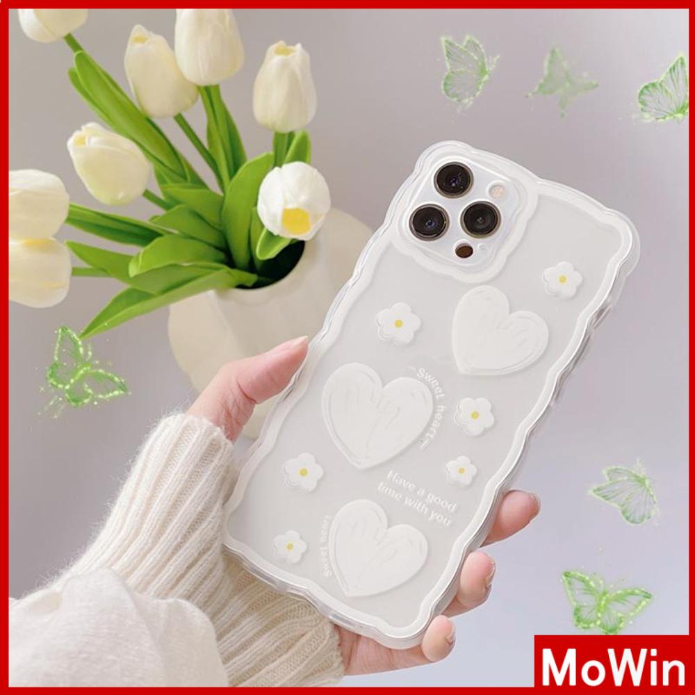 iPhone Case Silicone Soft Case Clear Case Wave Non-Slip Shockproof Camera Full Coverage Protection White Heart Flower For iPhone 13 Pro Max iPhone 12 Pro Max iPhone 11 iPhone 7Plus