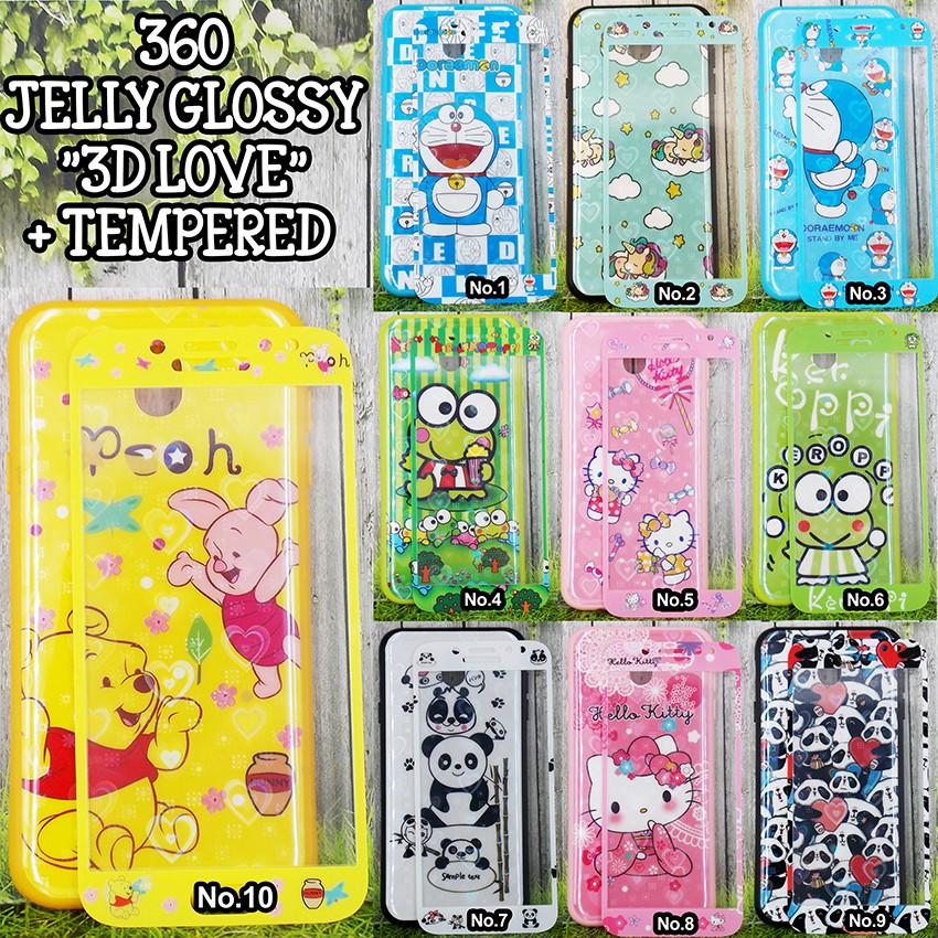 360 JELLY GLOSSY &quot;3D LOVE&quot; + TEMPERED + packing import Type  SAMSUNG/OPPO/ VIVO/XIAOMI