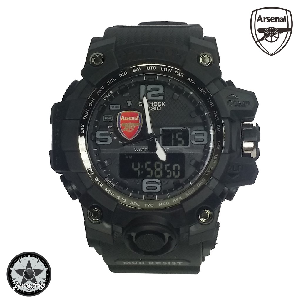 { EXCLUSIVE } JAM TANGAN ARSENAL DUAL TIME (FULLBLACK)