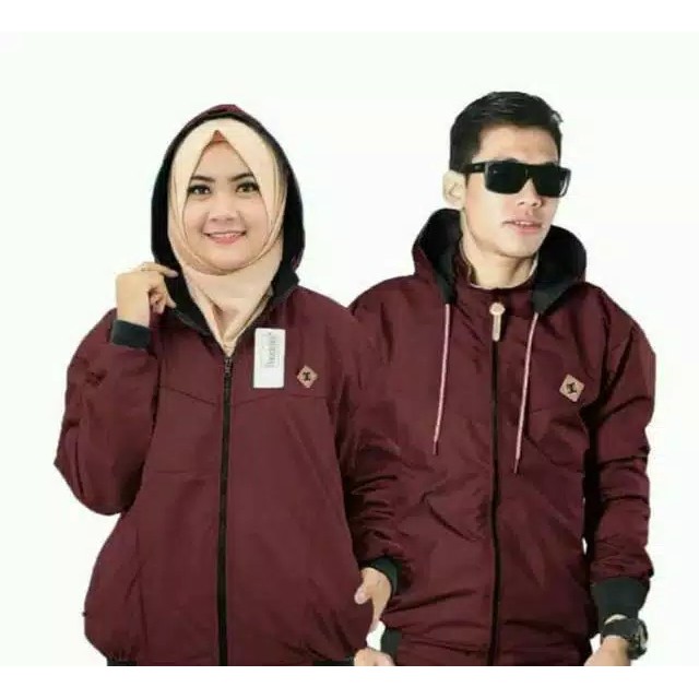Jaket Couple Bolak Balik Parasut 2in1 BB Pasangan Pria Wanita Maroon Hitam Abu Gold Hijau Army Navy