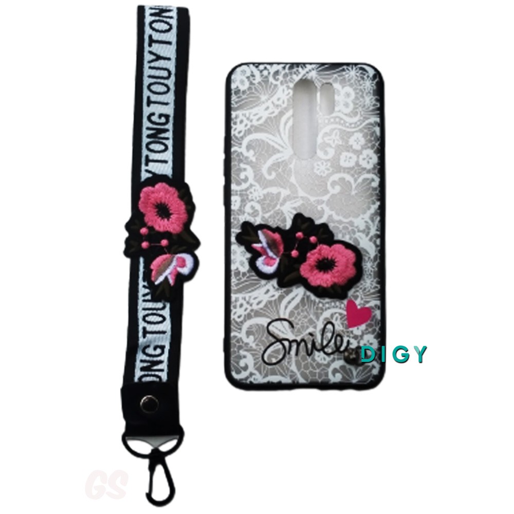 Case Bordir Motif bunga Plus Gantungan Case REDMI 9 Case Bordir Hardcase Flower Karakter Kartun