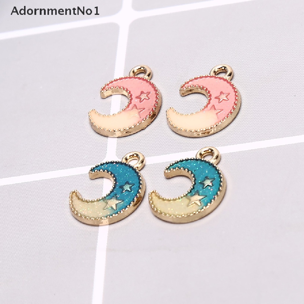 (AdornmentNo1) 10pcs / Set Liontin Enamel Bentuk Bulan / Bintang Untuk Kerajinan Tangan DIY