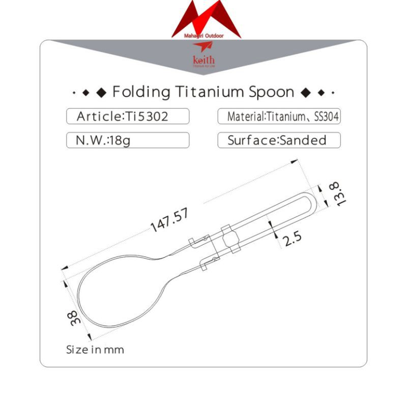 Keith titanium Ti5302 folding spoon Ultralight sendok camping outdoor