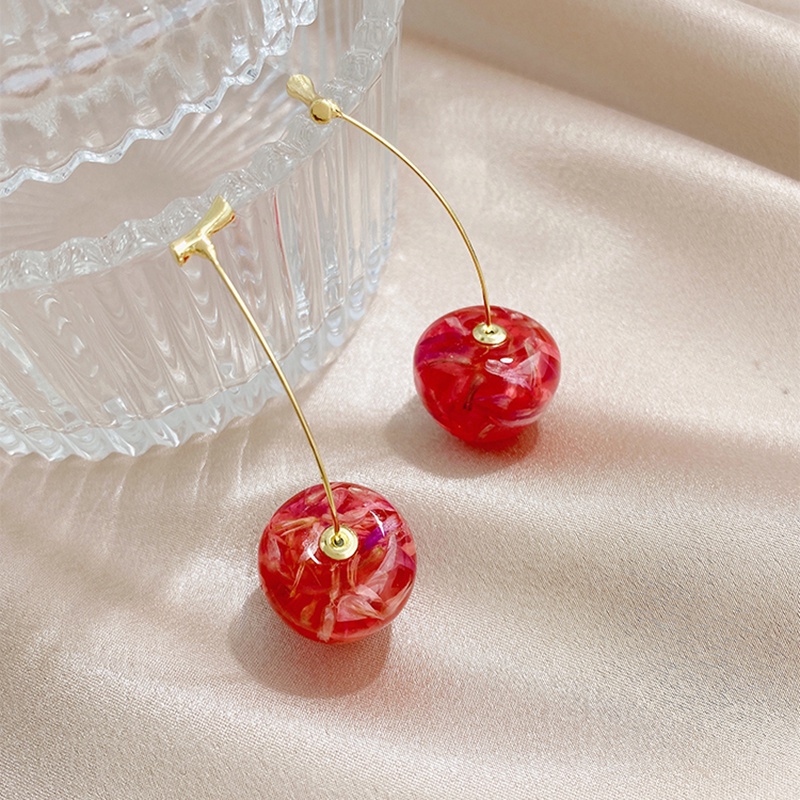 Anting Panjang Desain Bunga Cherry Kering Gaya Perancis Untuk Wanita