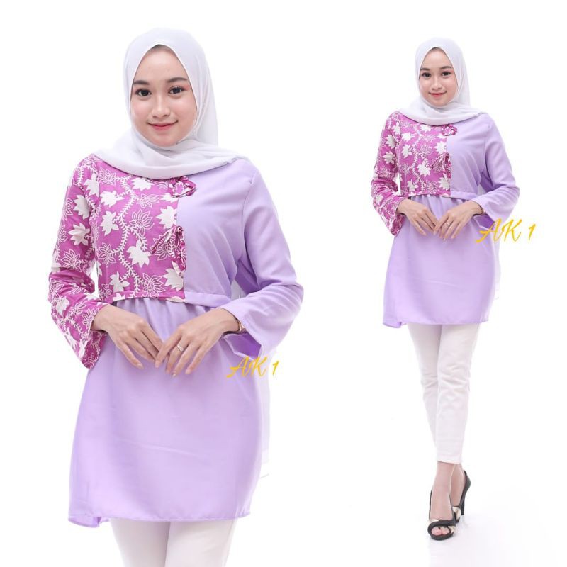 tey-17 Batik wanita ASJ SA HRB026 Kenongo Kemeja Tosca Pendek-Shakira