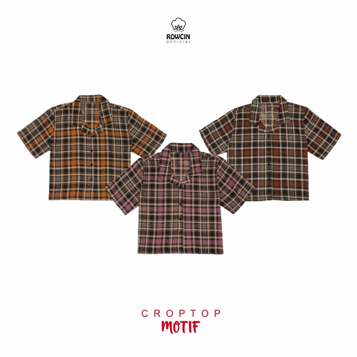 KEMEJA WANITA CROP TOP KOTAK KOTAK KOREAN CASUAL KATUN RAYON CROP SHIRT ORGANIK