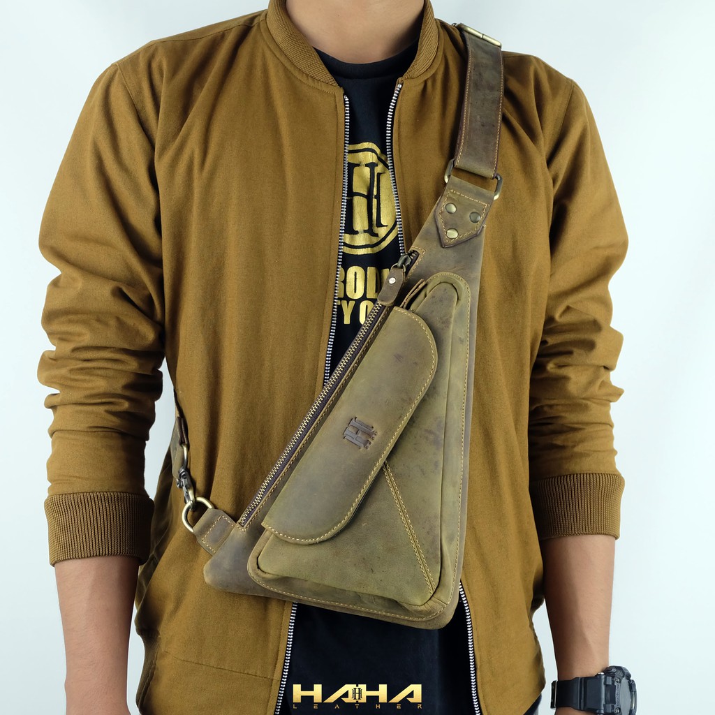 Waistbag TRI GUN Tas Slempang Dada Slingbag Kulit Asli Pria