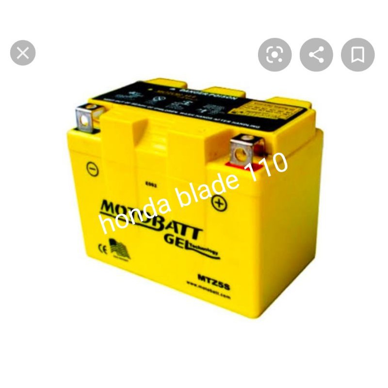 aki kering motobatt gel honda blade carbu, fi type mtz5s