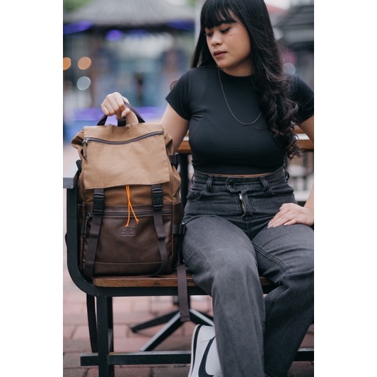 Gh.Bag Ransel Sekolah Ransel FOSTER Wanita New Style Backpack Kanvas Lembut Kombinasi Kulit Sintetis