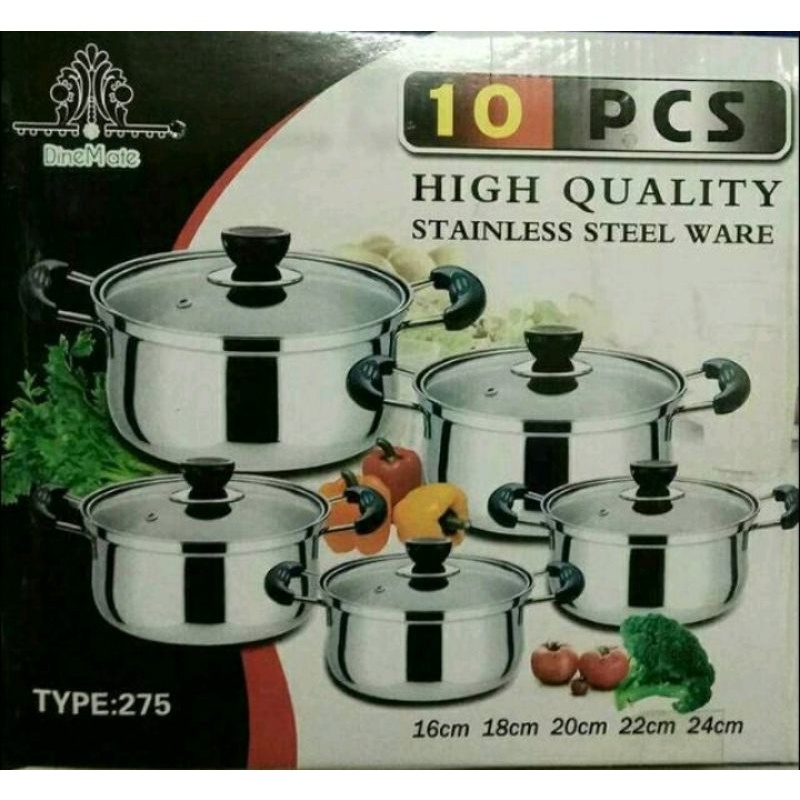 Panci Set Stainless 10 pcs tutup kaca