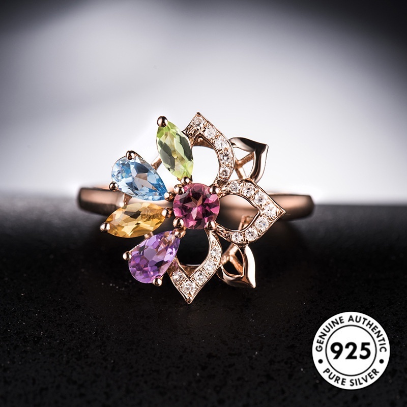 Cincin Sterling Silver 925 Dengan Permata Warna Rose Gold Untuk Wanita