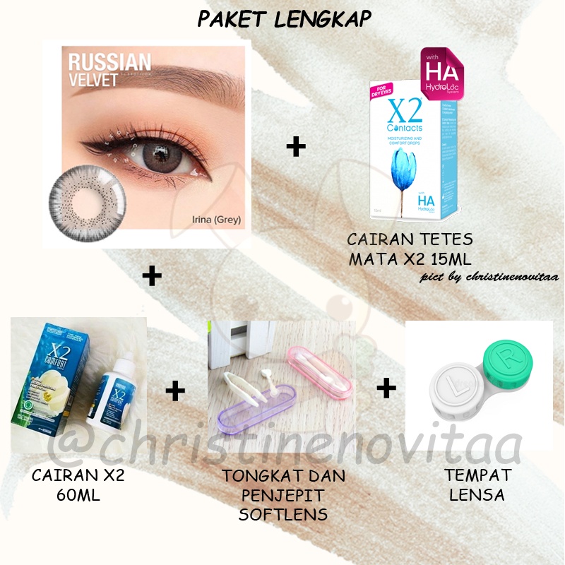 Paket Softlens Lengkap - Russian Velvet by Exoticon 14.5mm (Normal) + Cairan X2 60 ML + Penjepit / Pinset + Cairan Tetes Mata X2 15 ml