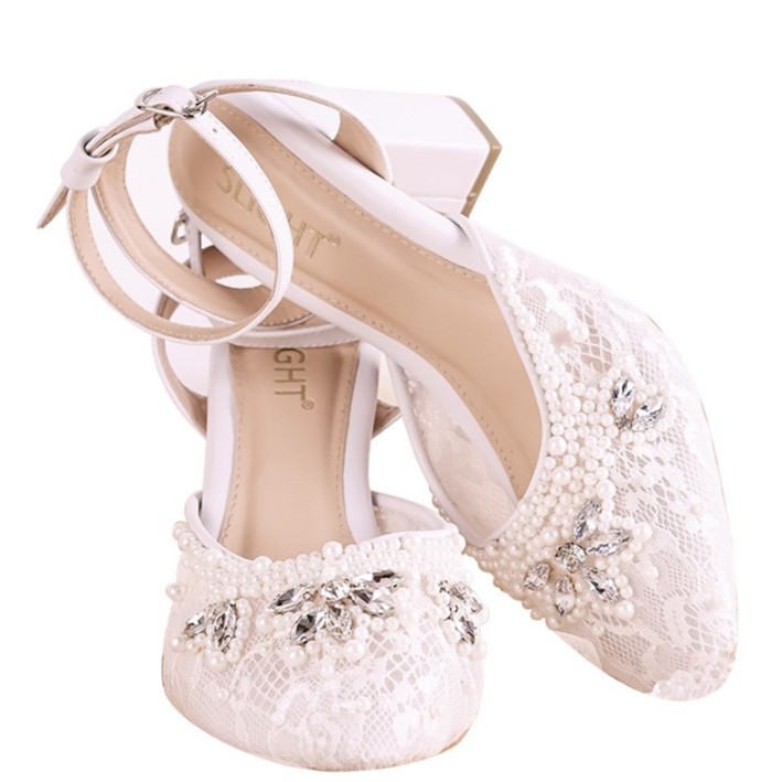 SLIGHT Sepatu Wedding Ankle Strap Adeline Putih 7 cm-7