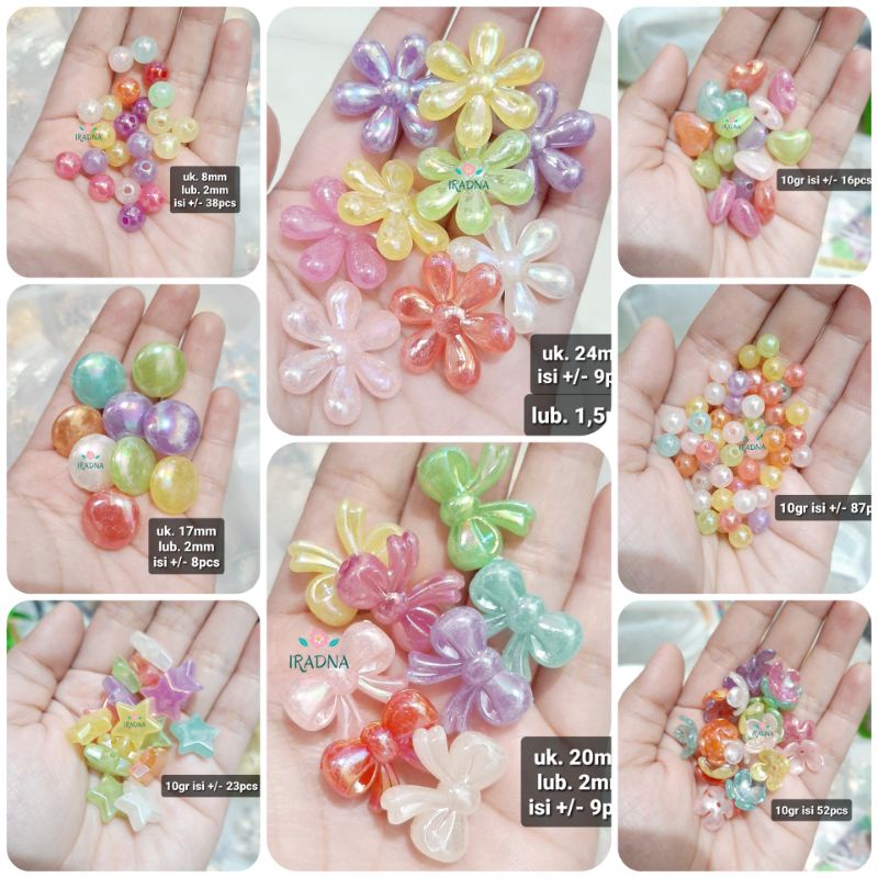 (10gr) Manik Pelangi AB Warna Bulat Bintang Kelopak Love