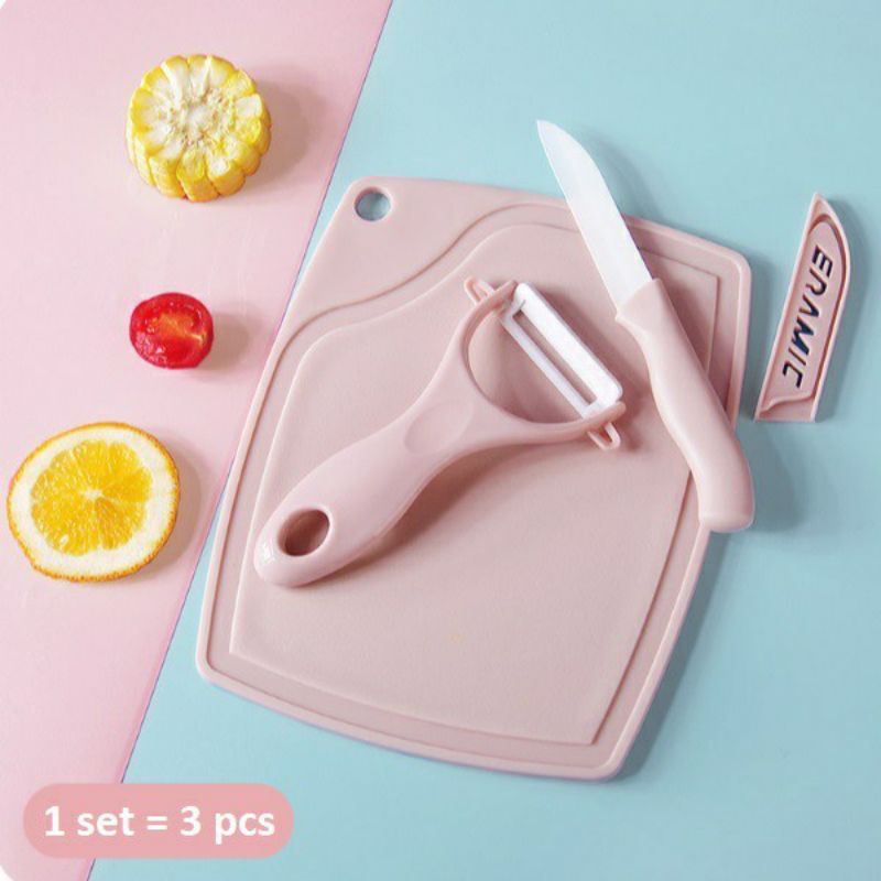 Talenan 1Set Pisau Ceramic+ Peeler+Talenan( 3 in 1)