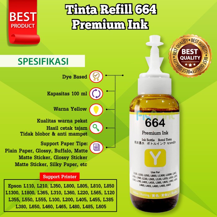 Tinta EPSN 100ml Pengganti Original 664 Printer L110 L120 L121 L210 L220 L355 L300 L310 L350 L360