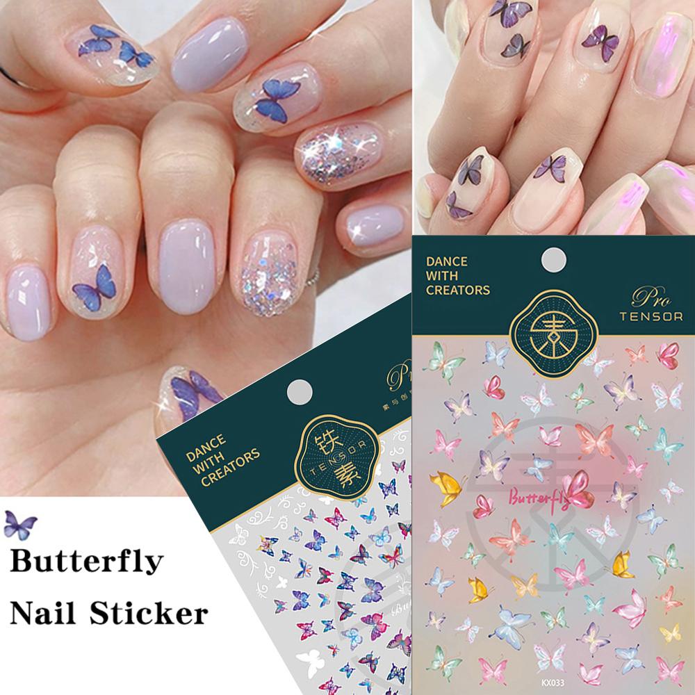 AUGUSTINA Agustina 5D Stiker Kuku Ukiran Warna-Warni Alat Manicure Ultra Tipis Butterfly Nail Art Sticker