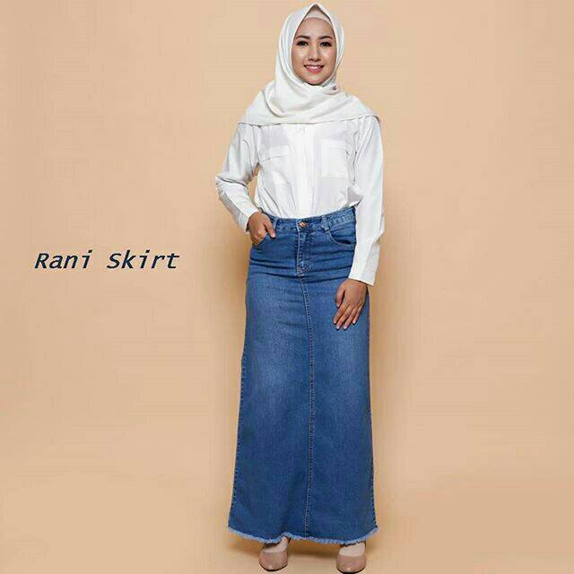 Rok jeans rawis/rok jeans rawis navy/rok panjang muslimah