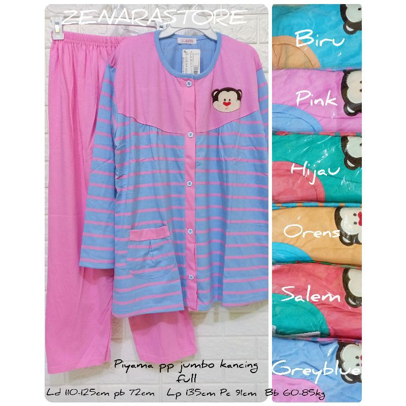 Piyama wanita pp jumbo dewasa kancing full Lorita by sofie baju tidur big size Ld 110-125cm