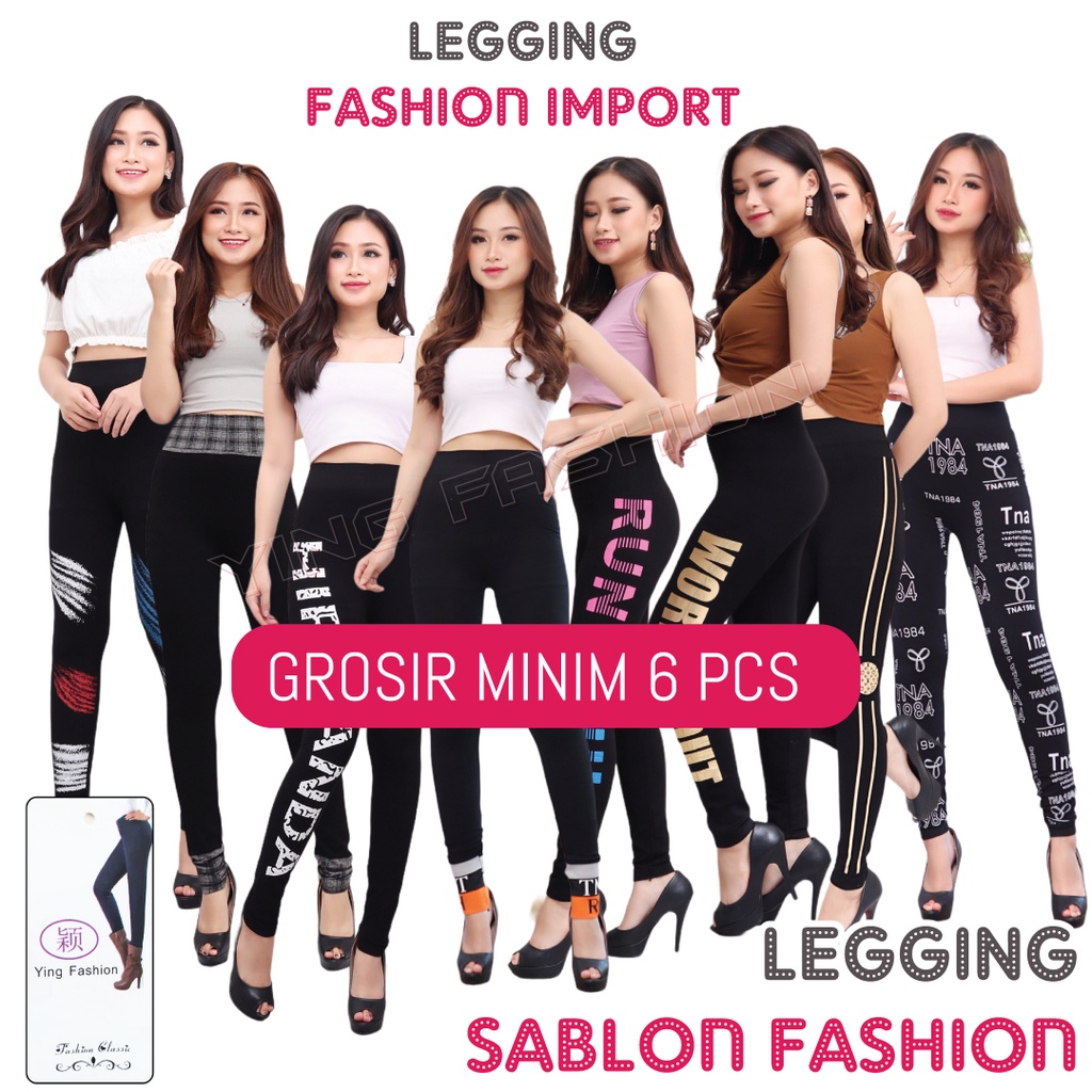 [Grosir Minim 6 pcs ] Legging ss Sablon Samping / Legging import fashion wanita / legging import wanita / legging fashion wanita