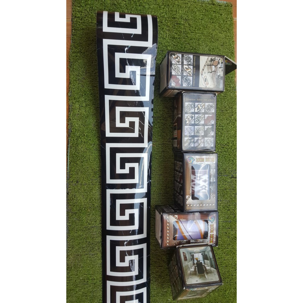 CDS-001 Border Dinding Border Tembok list wallpaper Motif Minimalis garis zigzag hitam putih