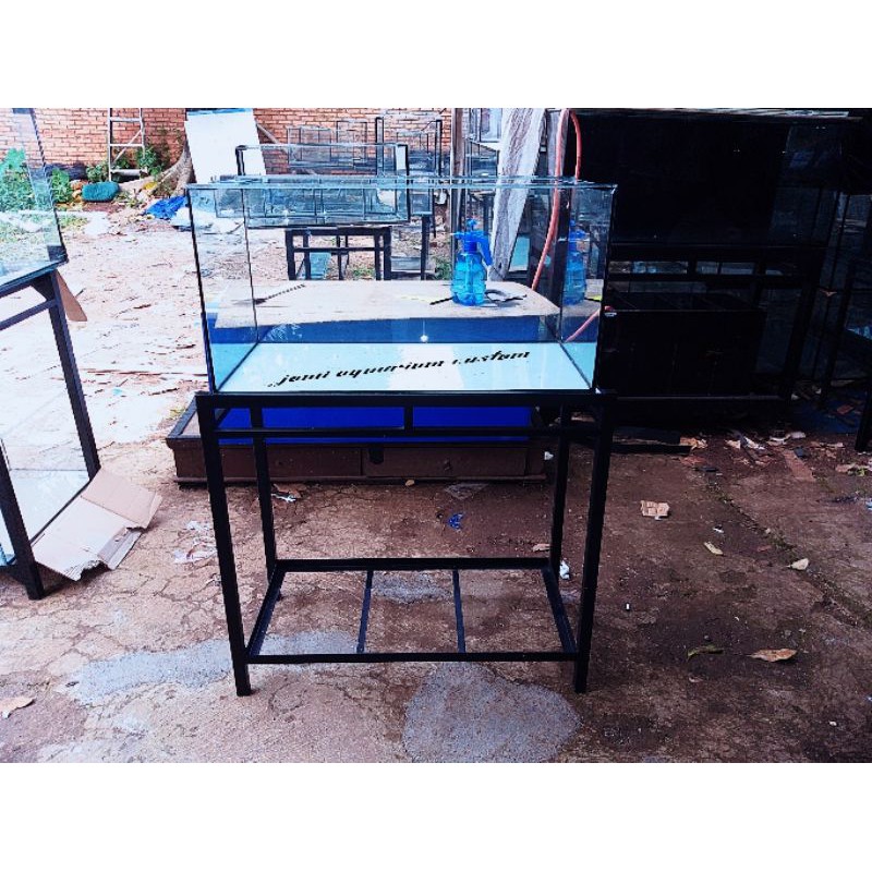 aquarium 70x40x40 alas 8mm keliling 5 mm dan rak hollo