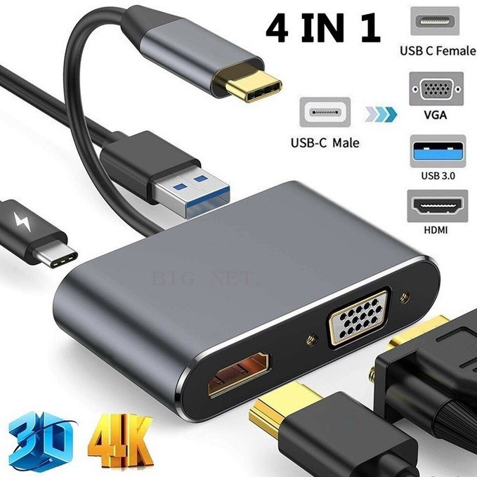 TYPE-C (USB C) To HDTV(hdmi)+USB 3.0+VGA+PD Converter Adapter 4in1