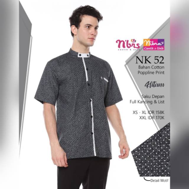 NIBRAS// KOKO NIBRAS NK 052 PUTIH HITAM NAVY / Baju Koko Nibras Pria Dewasa Hitam Putih Lengan Pende