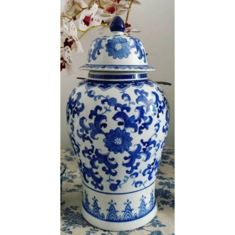 Guci Keramik Biru Putih / Pajangan Keramik Biru Putih Tinggi 47 cm