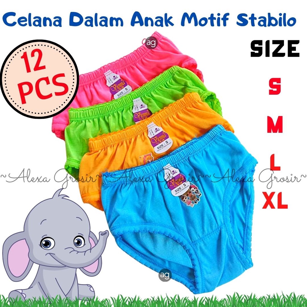 12 Pcs Celana Dalam Anak Perempuan Lusinan Sablon Motif Gambar Karakter Lucu Full Katun COD