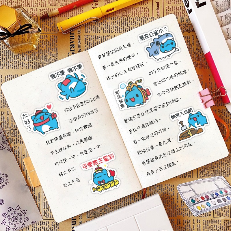 60 lucu BugCat rakasa stiker kartun Biru kitty ekspresi wajah bagasi tas tangan Buku stiker kecil le