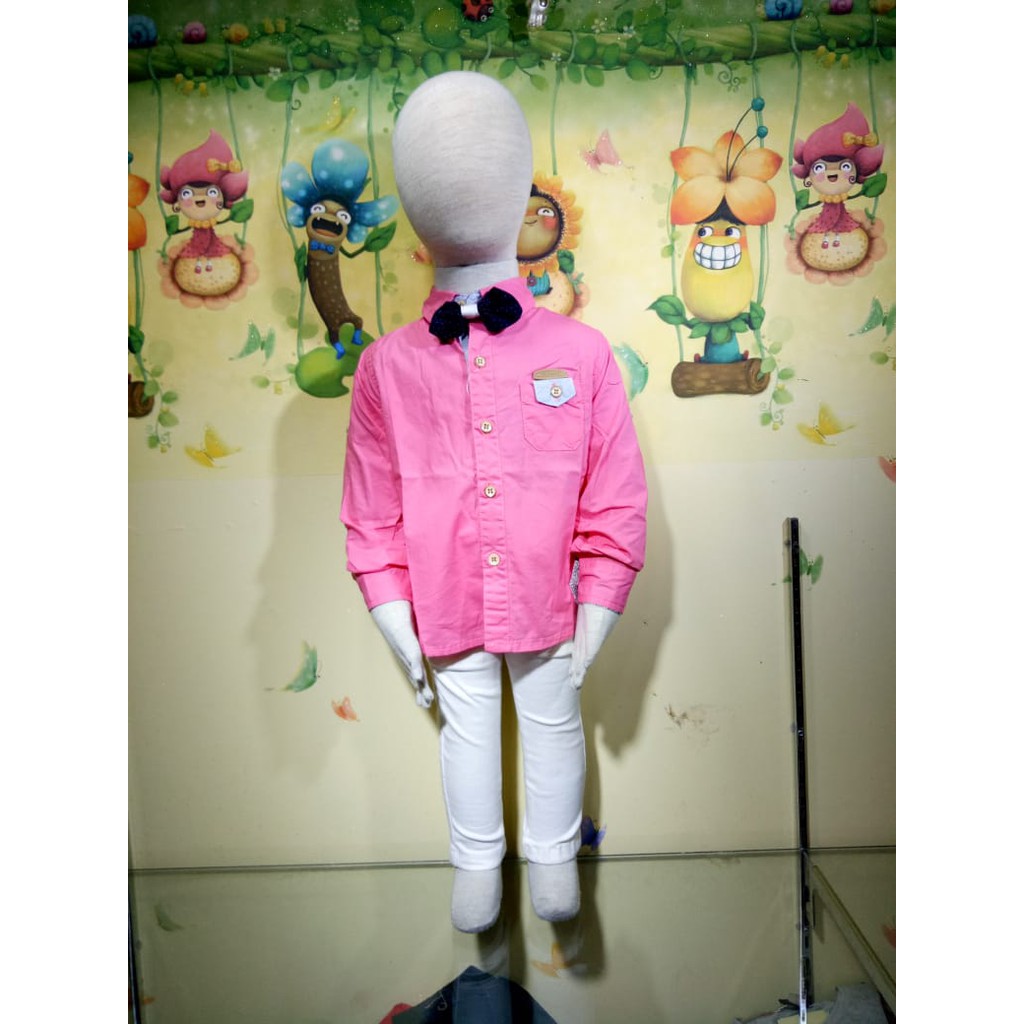 kemeja anak laki - laki  lengan panjang / size 1-2 tahun /warna PINK