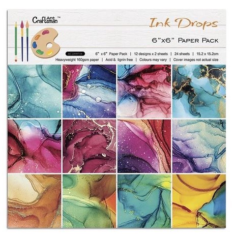 Scrapbook Patterned Paper 6&quot;x6&quot; - Ink Drops (24 sheets)