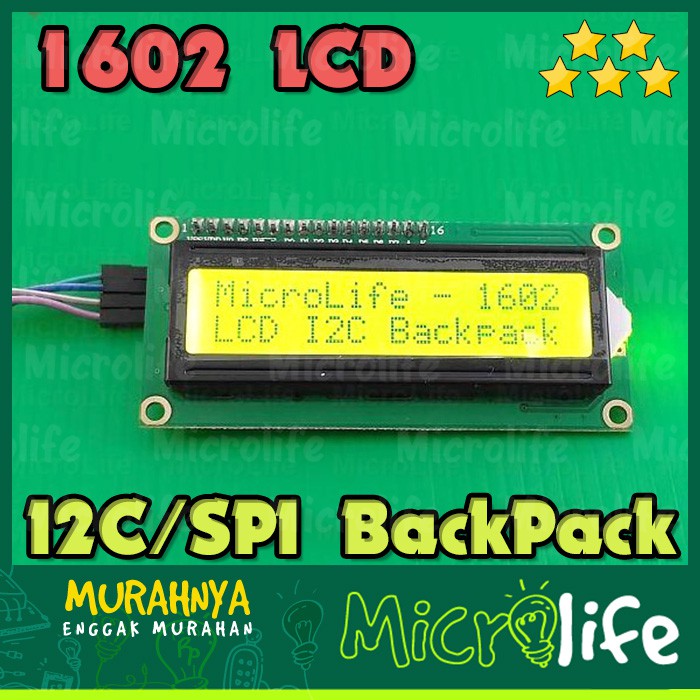 LCD 1602 Black On Yellow With I2C SPI Backpack