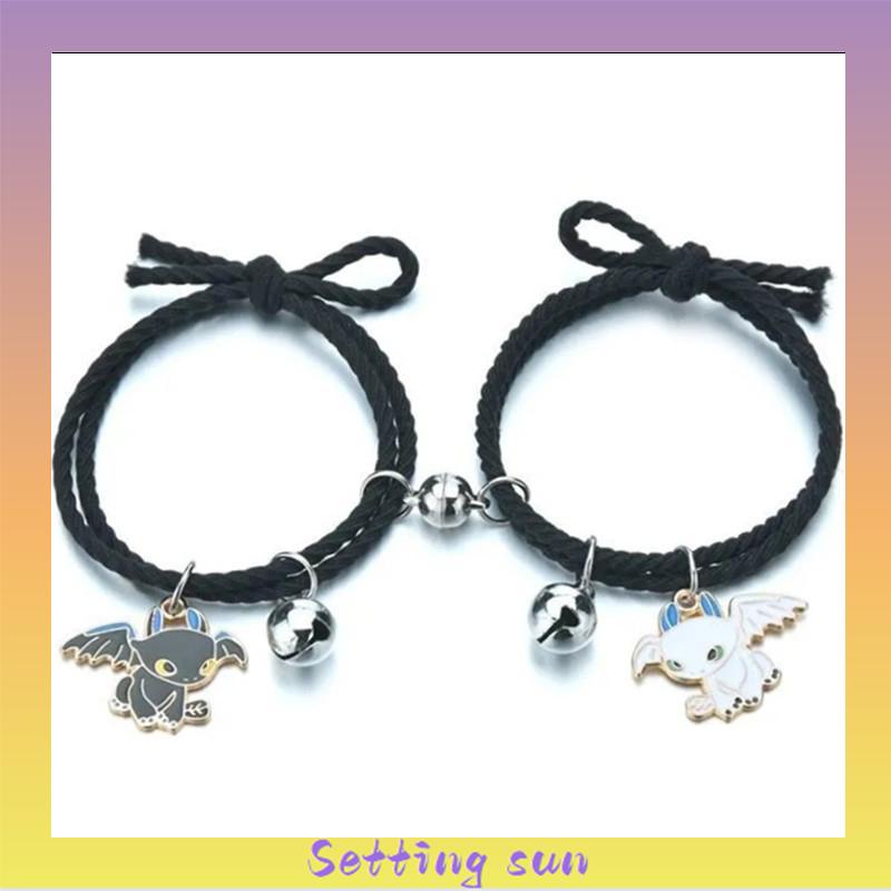 2 Pcs Fashion Magnet Gelang Hitam Dan Putih Toothless Beberapa Gelang Wanita Pria Pasangan Hadiah Perhiasan Aksesoris TN