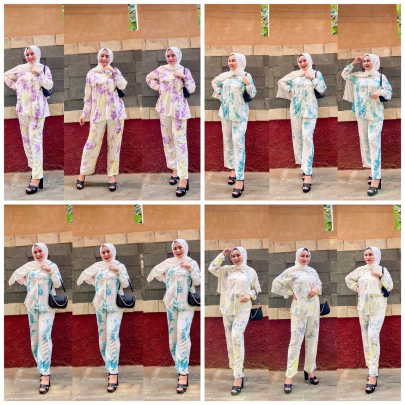 [BISA COD] Setelan Tie Dye One Set Rayon Super Adem Lengan Pajang